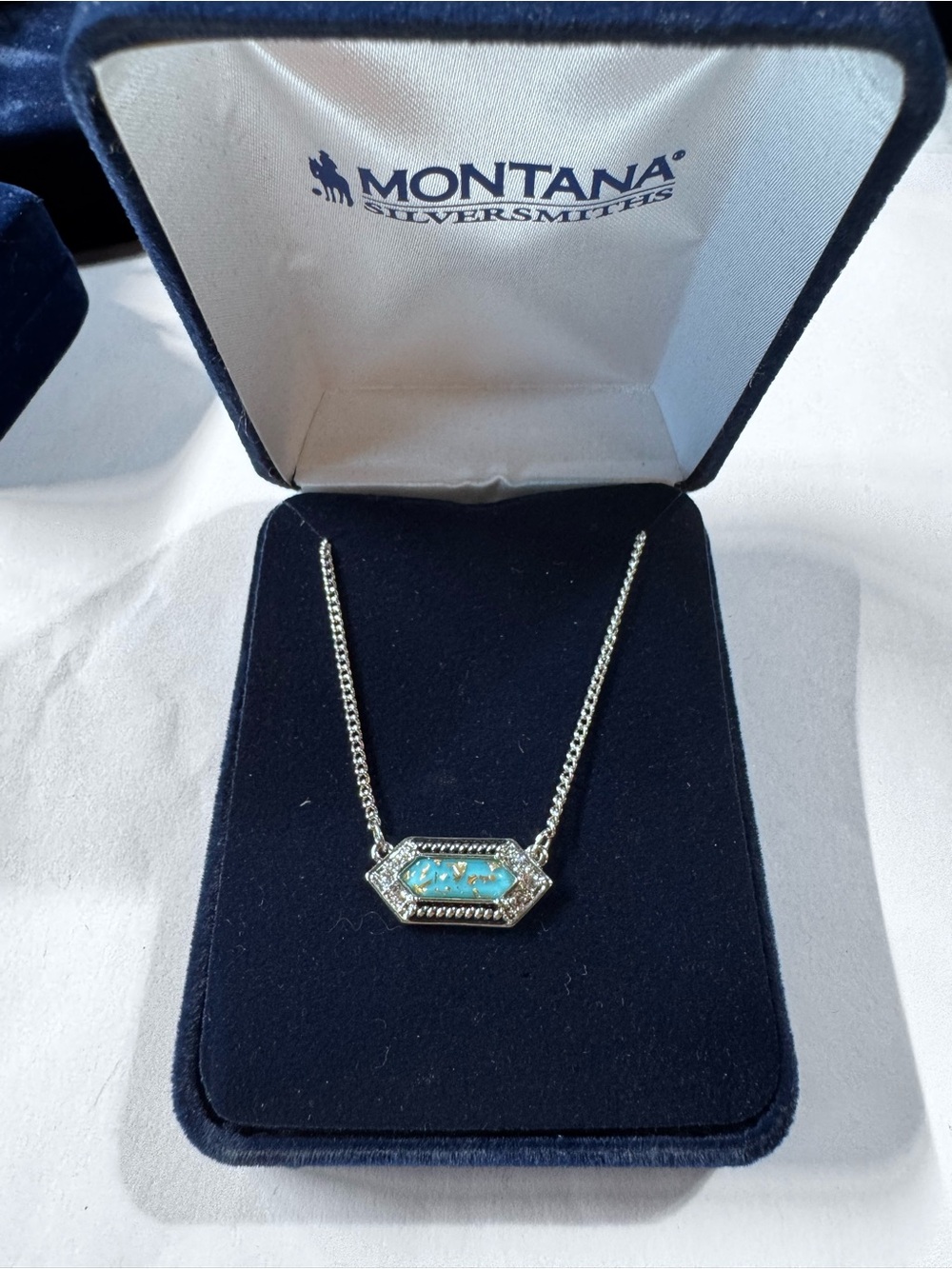 Montana Silversmiths Turquoise Hexagon Pendant Necklace with Silver Accents - Picture 3 of 6
